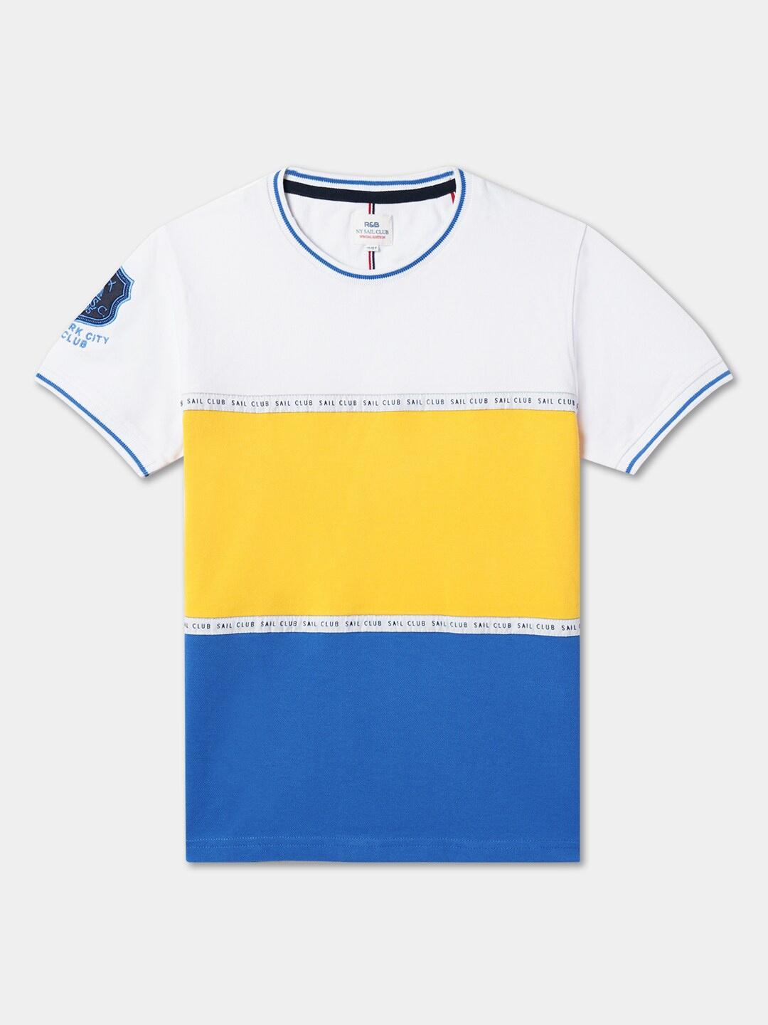 

R&B Boys Colourblocked Round Neck Cotton Relaxed Fit T-shirt, White