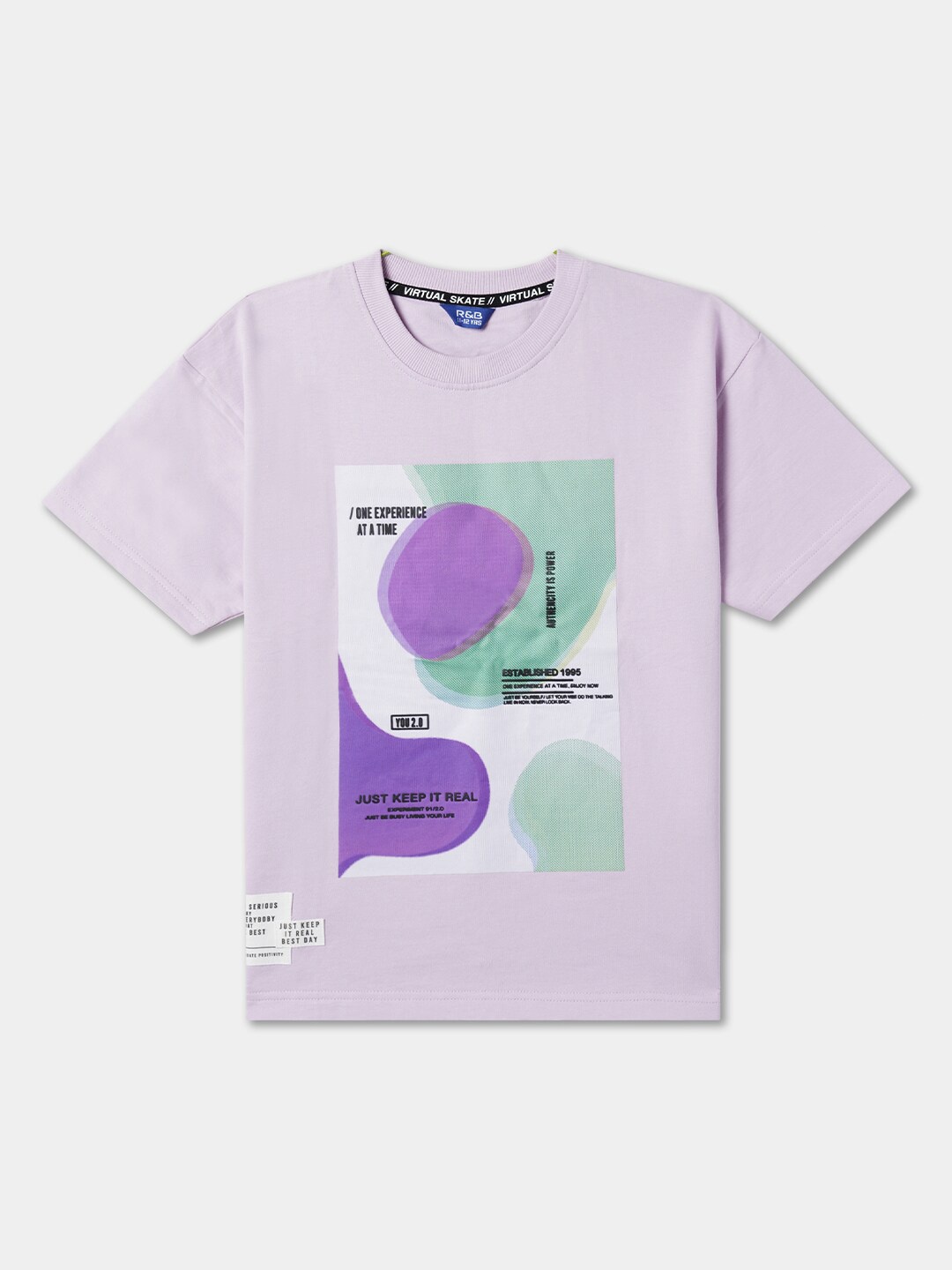 

R&B Boys Graphic Printed Round Neck Cotton Relaxed Fit T-shirt, Lavender