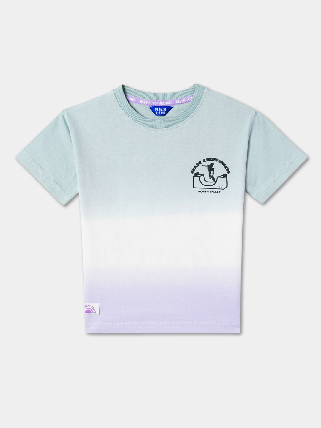 

R&B Boys Ombre Printed Round Neck Cotton Relaxed Fit T-shirt, Blue