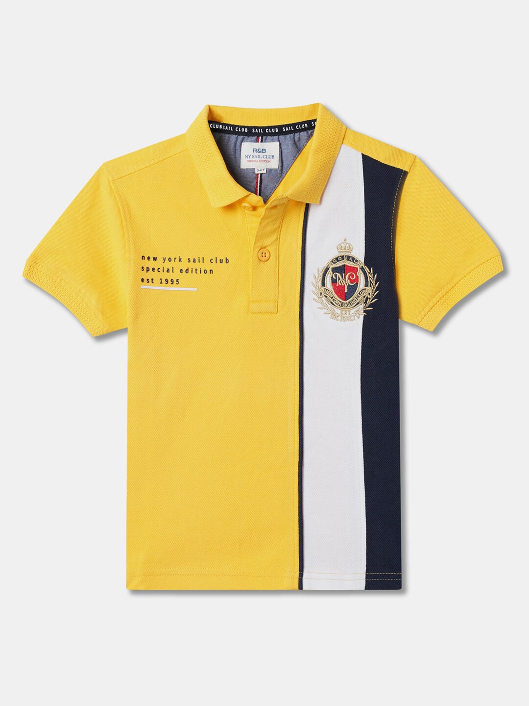 

R&B Boys Striped Polo Collar Cotton Relaxed Fit T-shirt, Yellow