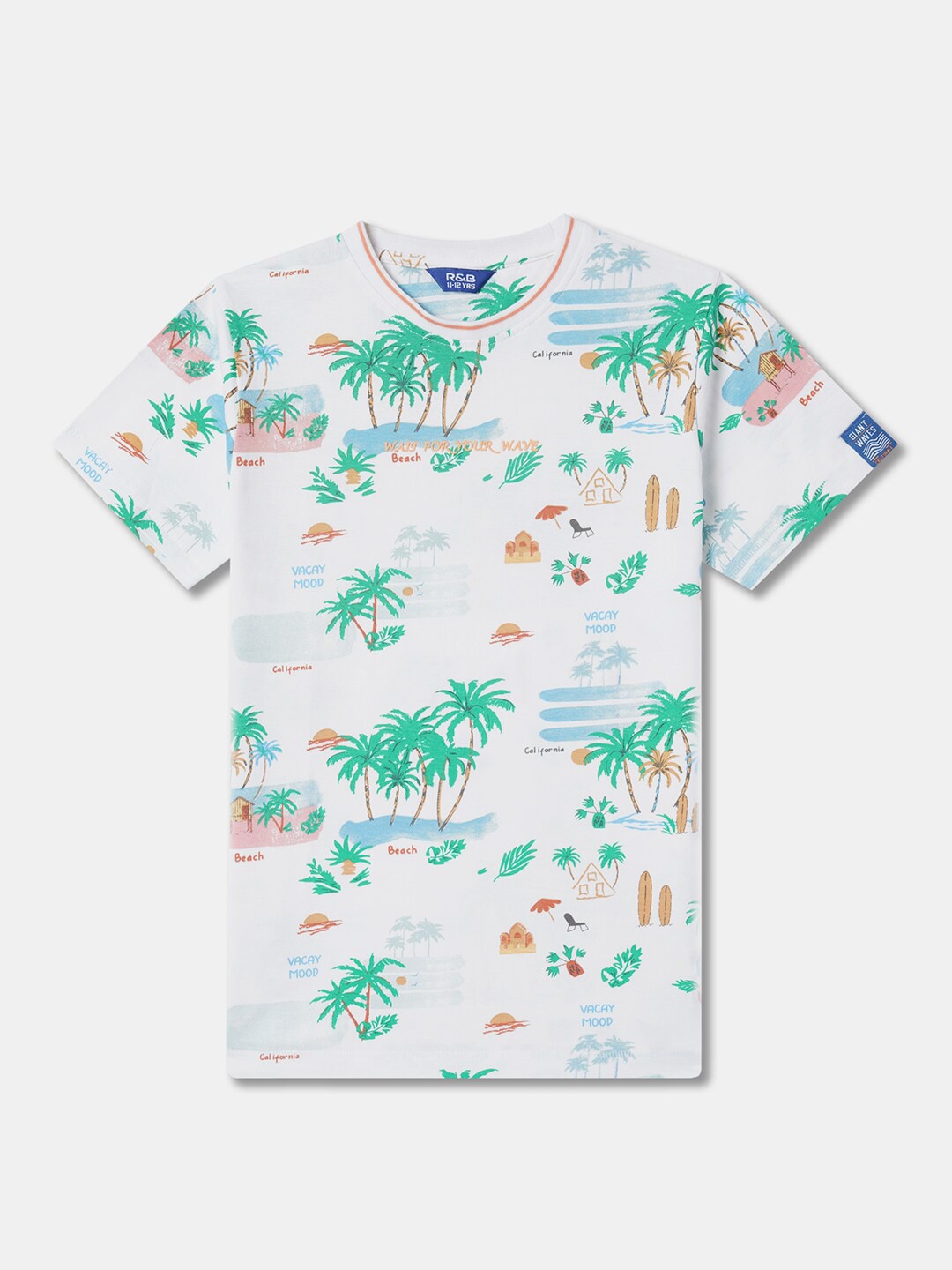 

R&B Boys Tropical Printed Cotton T-Shirt, White