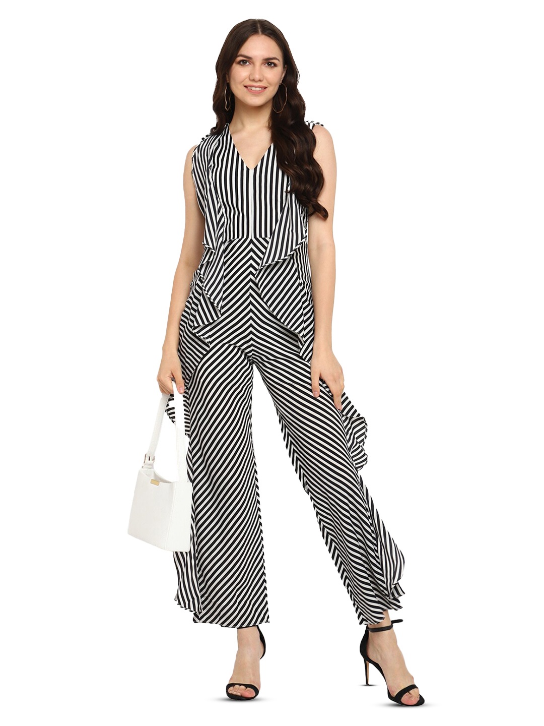 shopbloom Striped Basic Jumpsuit, Black