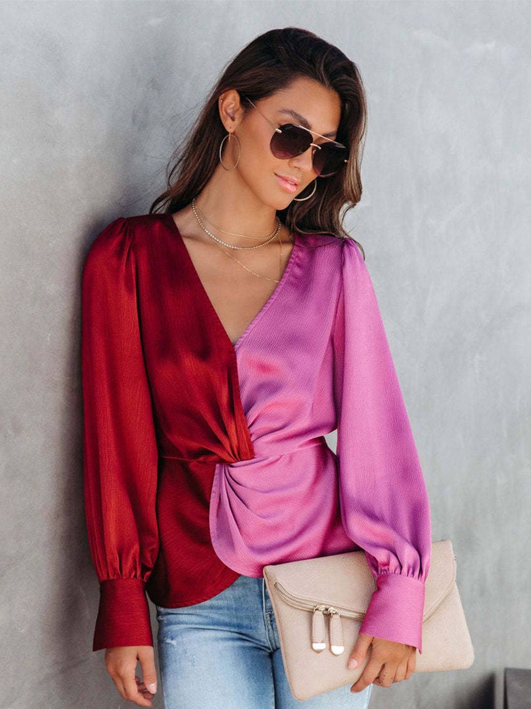

StyleCast Colourblocked V-Neck Top, Pink