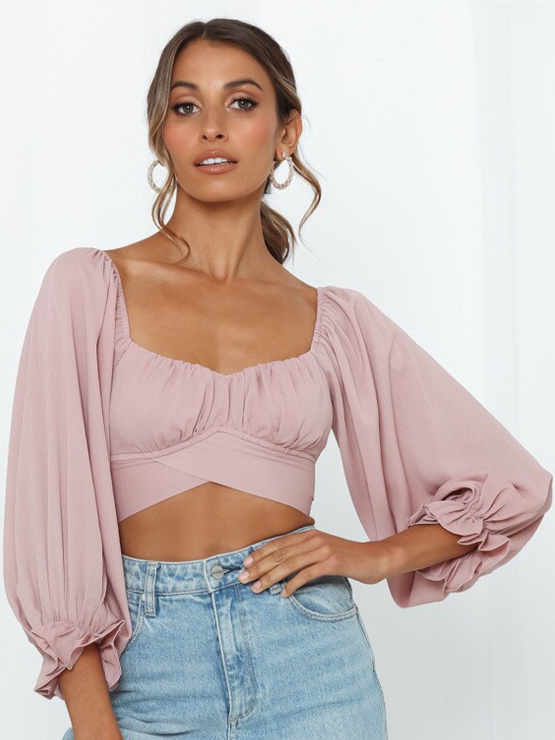 

StyleCast Purple Puff Sleeve Crop Top