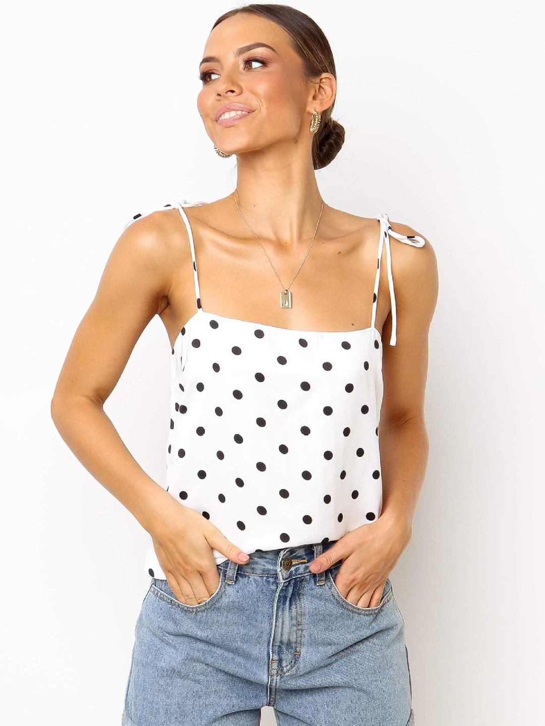 

StyleCast Polka Dot Printed Sleeveless Top, White