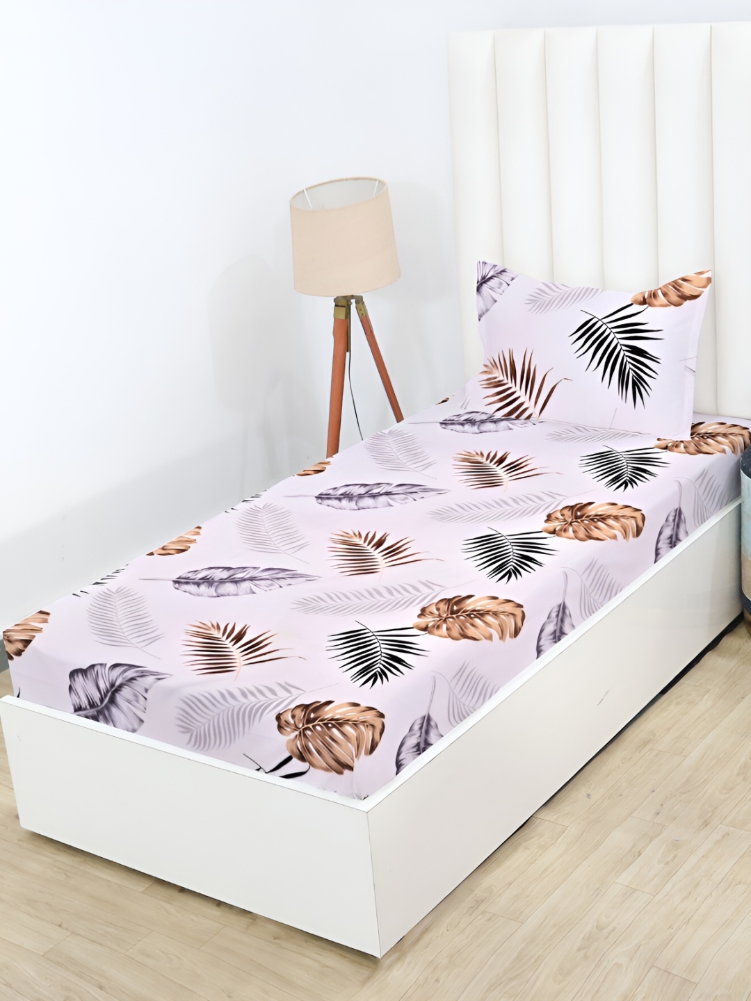 

RD TREND White & Brown Floral Cotton 210 TC Fitted Single Bedsheet With 1 Pillow Cover