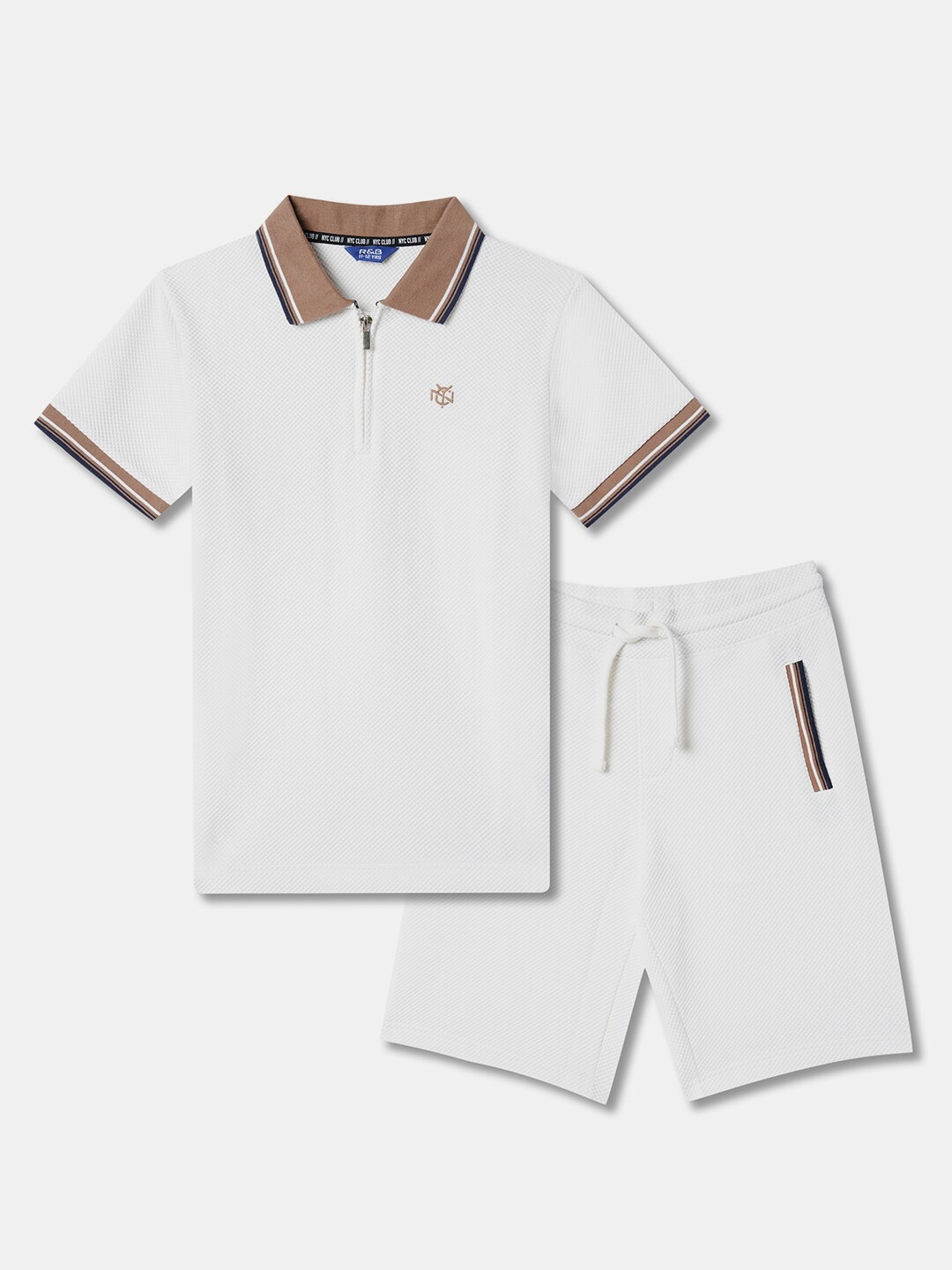

R&B Boys Polo Collar Pure Cotton T-shirt With Shorts, White