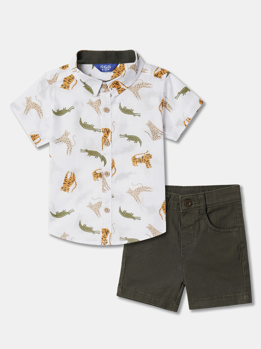 

R&B Boys Printed Polo Collar Pure Cotton T-shirt With Shorts, White