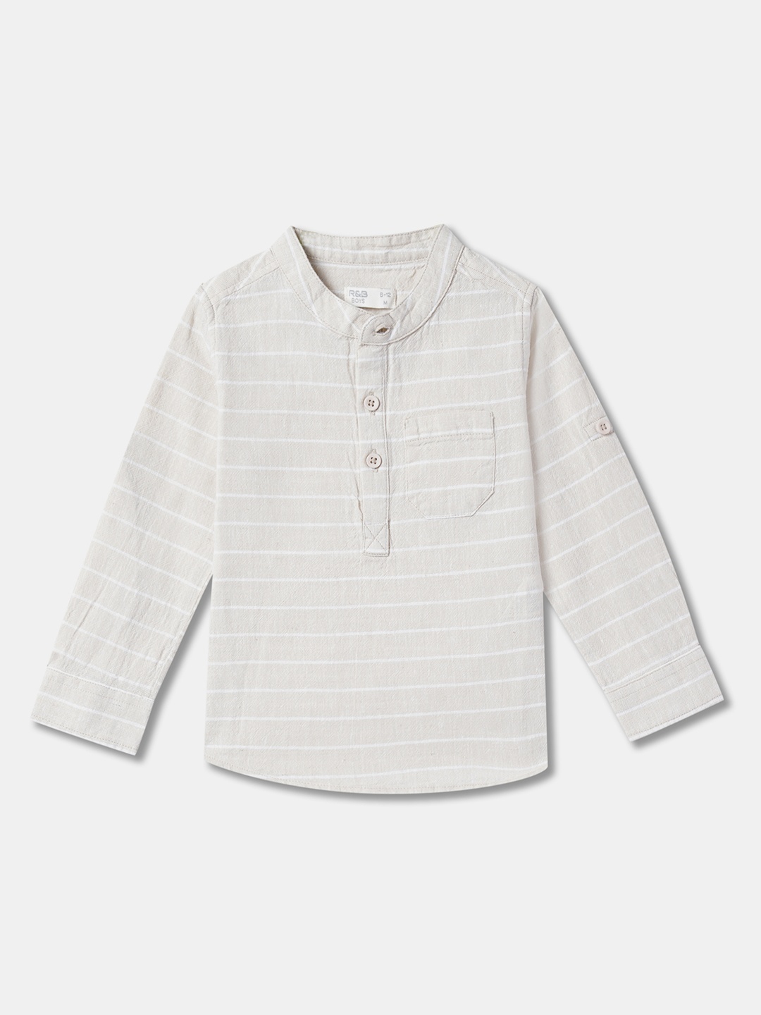 

R&B Boys Horizontal Striped Cotton Casual Shirt, Beige