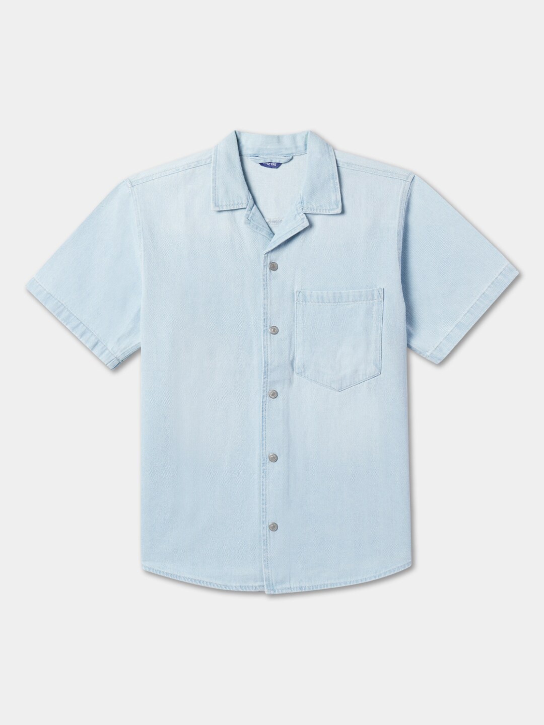 

R&B Boys Cuban Collar Cotton Casual Shirt, Blue