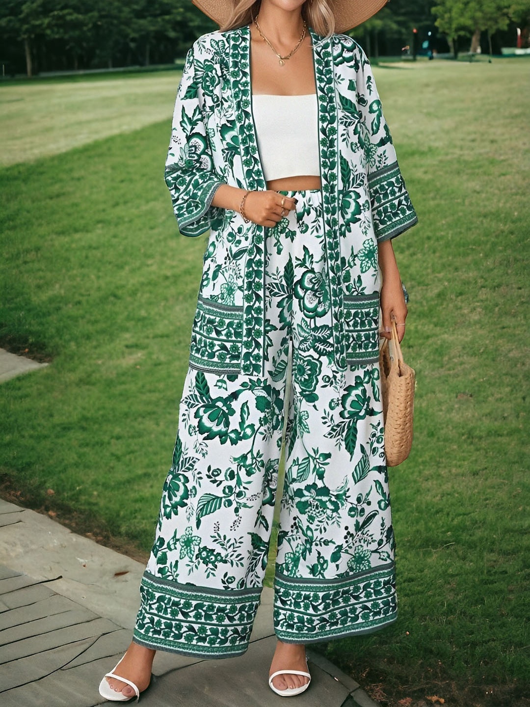 

KALINI Women Top with Palazzos and Jacket, White