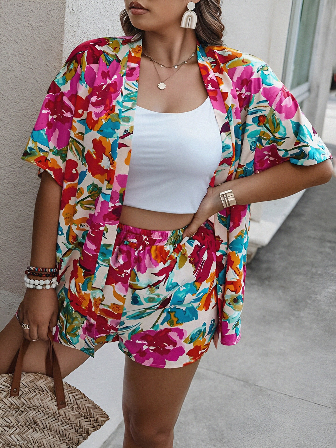 

KALINI Floral Printed Top and Shorts Co-Ords, White