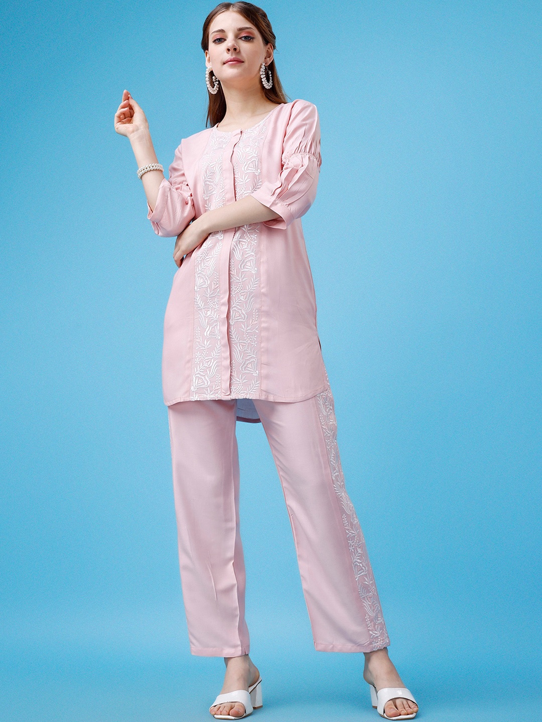 

KALINI Floral Embroidered Regular Kurta With Trousers, Pink