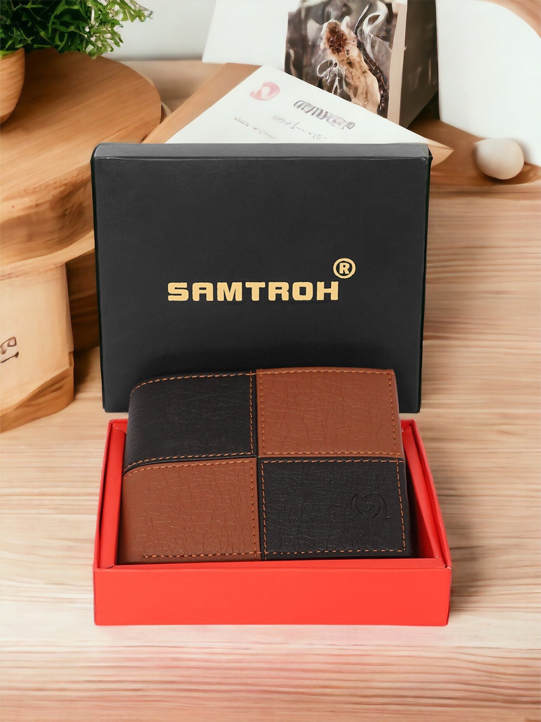 SAMTROH Men Colourblocked Two Fold Wallet, Tan