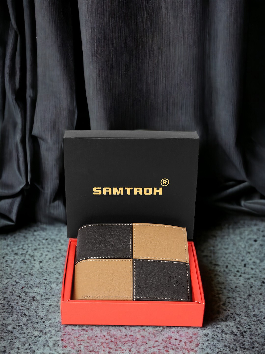 

SAMTROH Unisex Colourblocked PU Two Fold Wallet, Beige