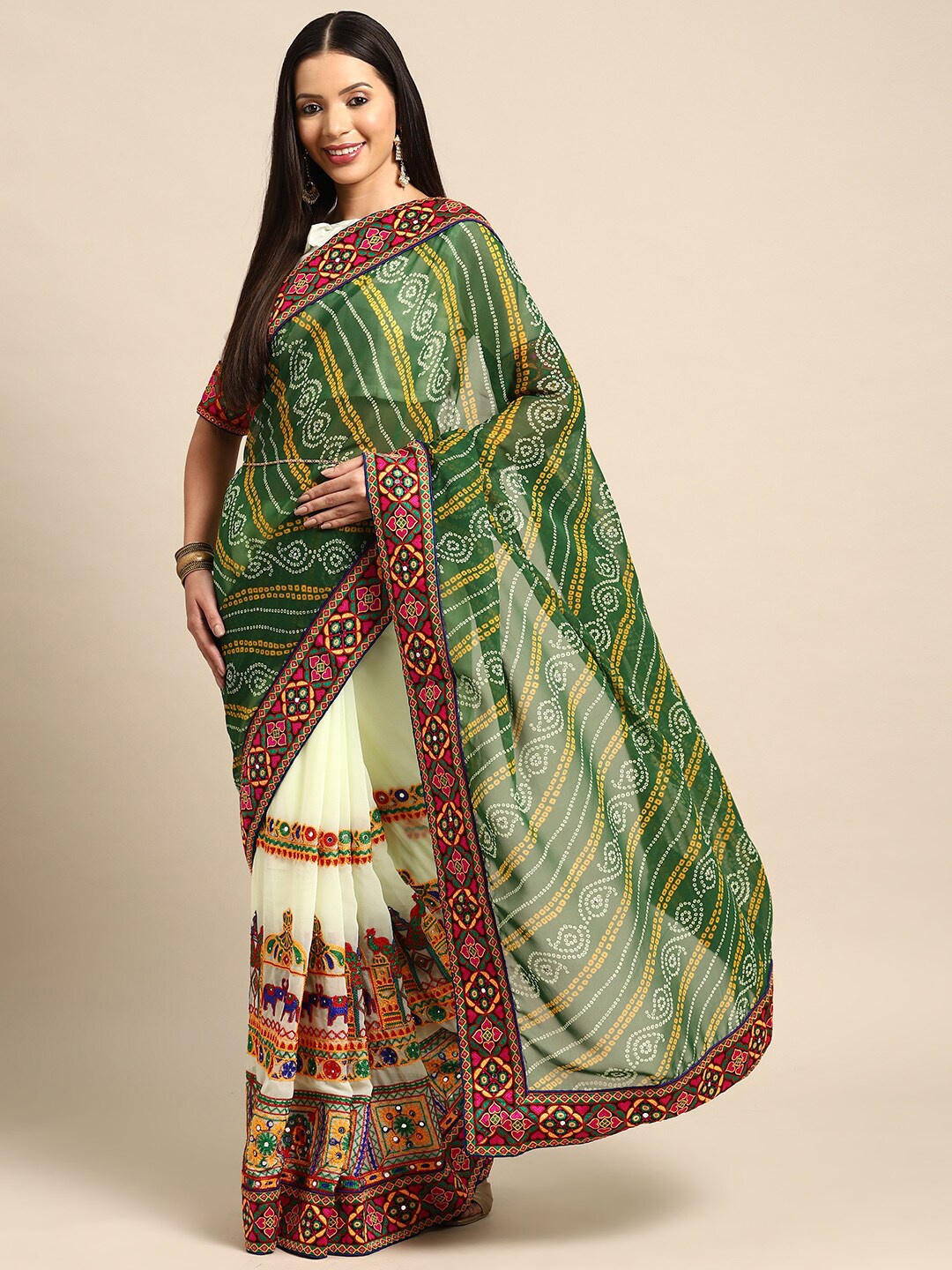 

Mitera Green Bandhani Printed Pure Georgette Bandhani Saree