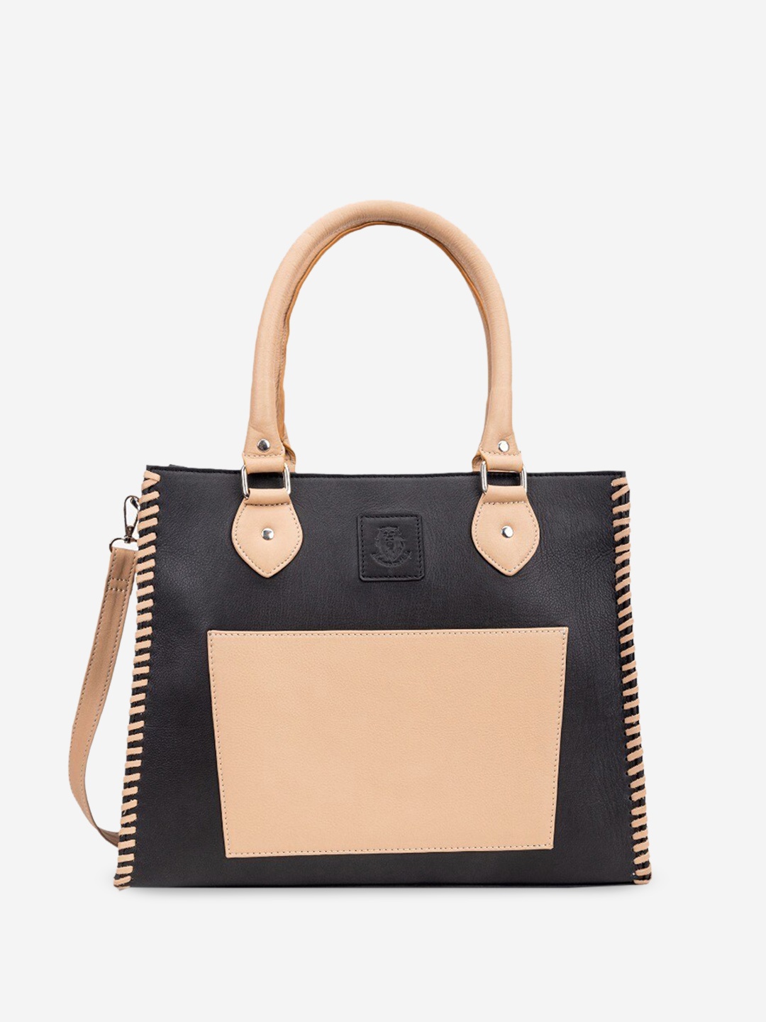 

Abelardo De Moda Leather Oversized Structured Handheld Bag, Beige