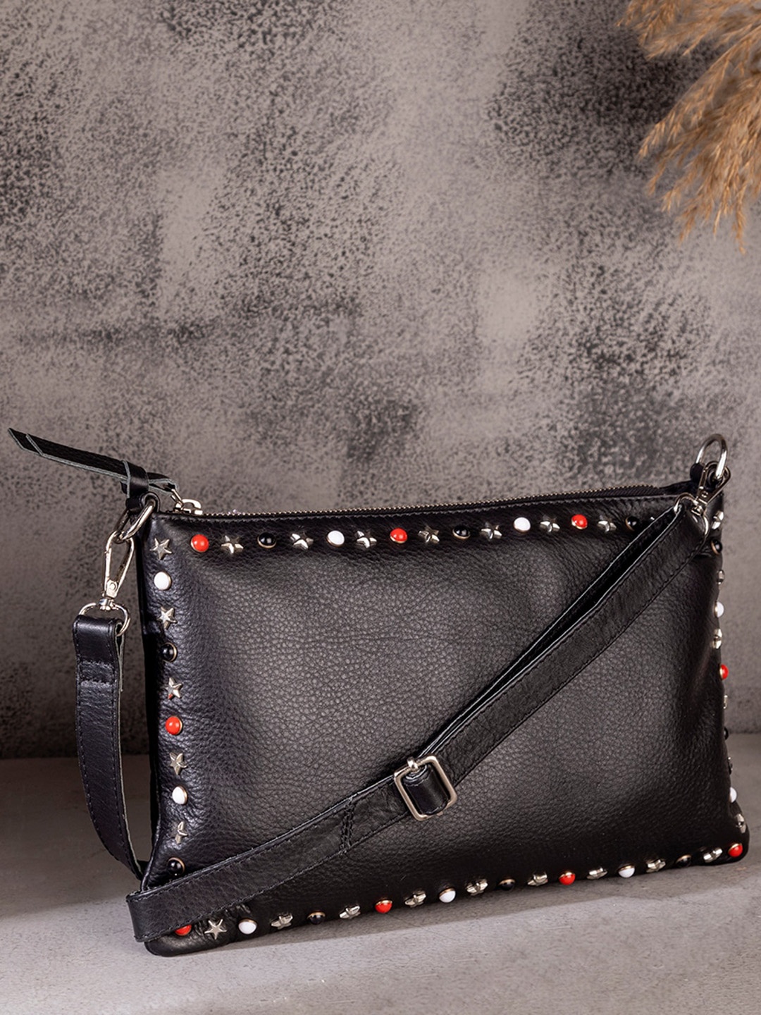 

Abelardo De Moda Embellished Leather Structured Handheld Bag, Black