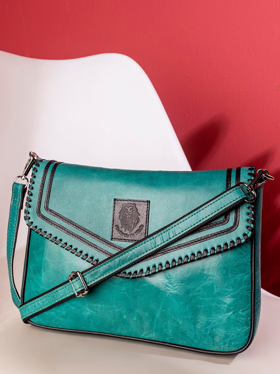 

Abelardo De Moda Leather Structured Sling Bag, Teal
