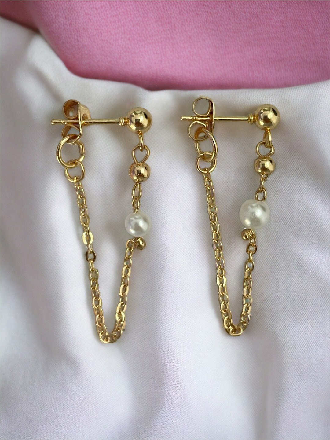 

ISHKAARA Gold-Plated Pearl Beaded Contemporary Drop Earrings