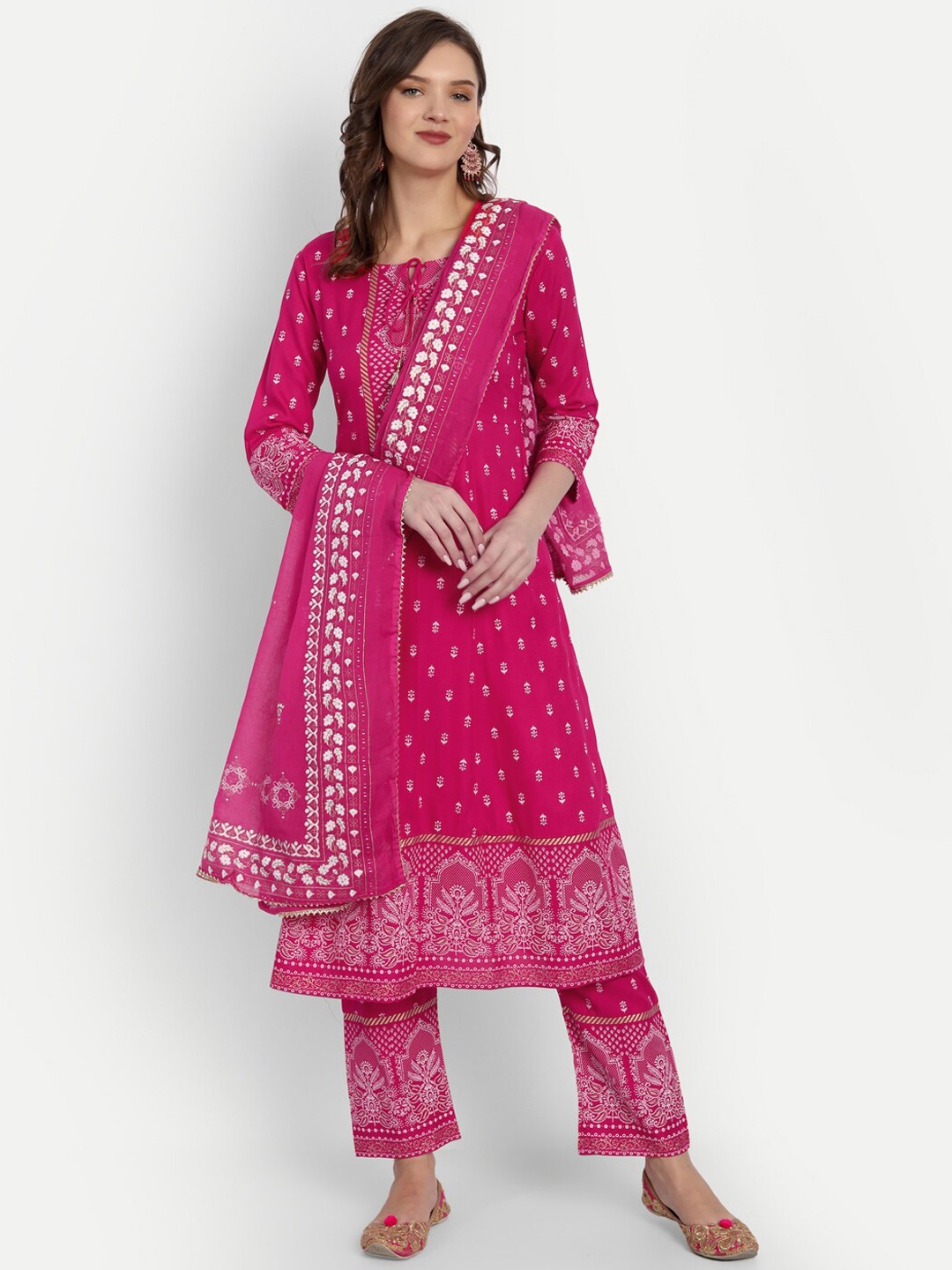 

KALINI Ethnic Motifs Printed Straight Kurta with Trousers & Dupatta, Pink