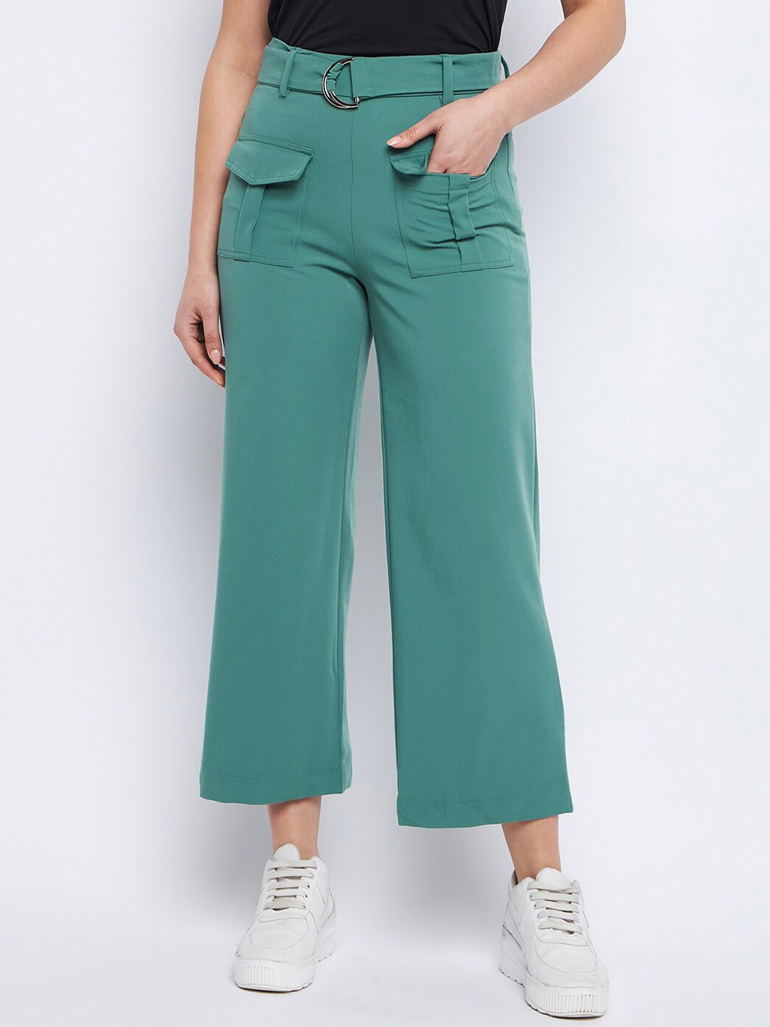 

Madame Women Mid Rise Cropped Culottes Trousers, Green