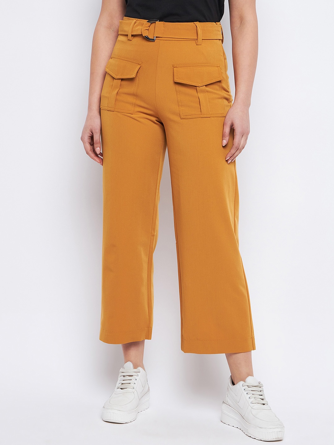 

Madame Women Mid Rise Cropped Culottes Trousers, Tan