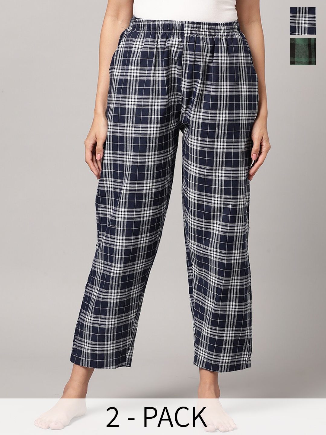 

Kryptic Pack Of 2 Checked Cotton Lounge Pants, Navy blue