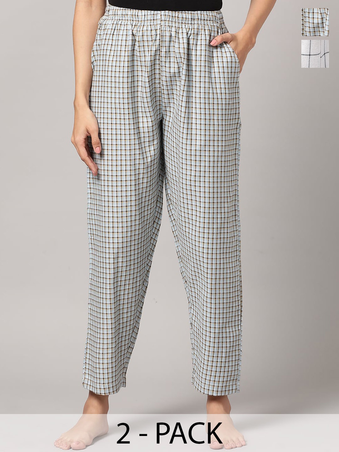 

Kryptic Pack Of 2 Checked Cotton Lounge Pants, White