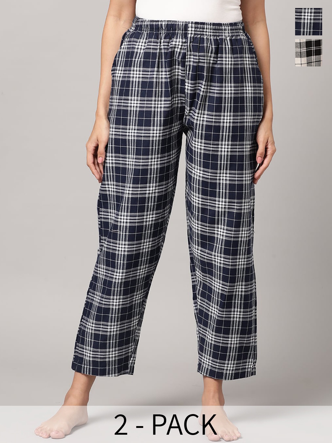 

Kryptic Women Pack of 2 Checked Lounge Pants, Navy blue