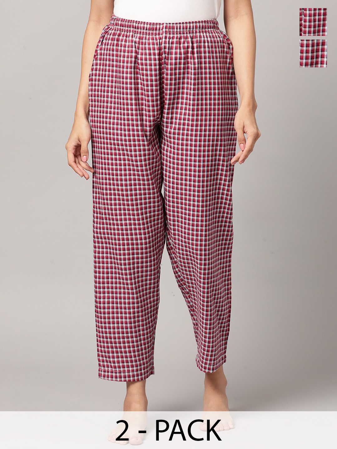 

Kryptic Women Pack of 2 Checked Lounge Pants, Maroon