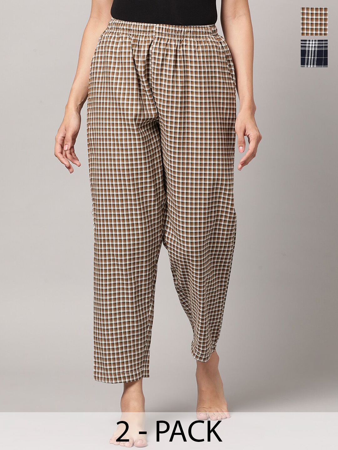 

Kryptic Women Pack Of 2 Mid Rise Printed Lounge Pants, Navy blue