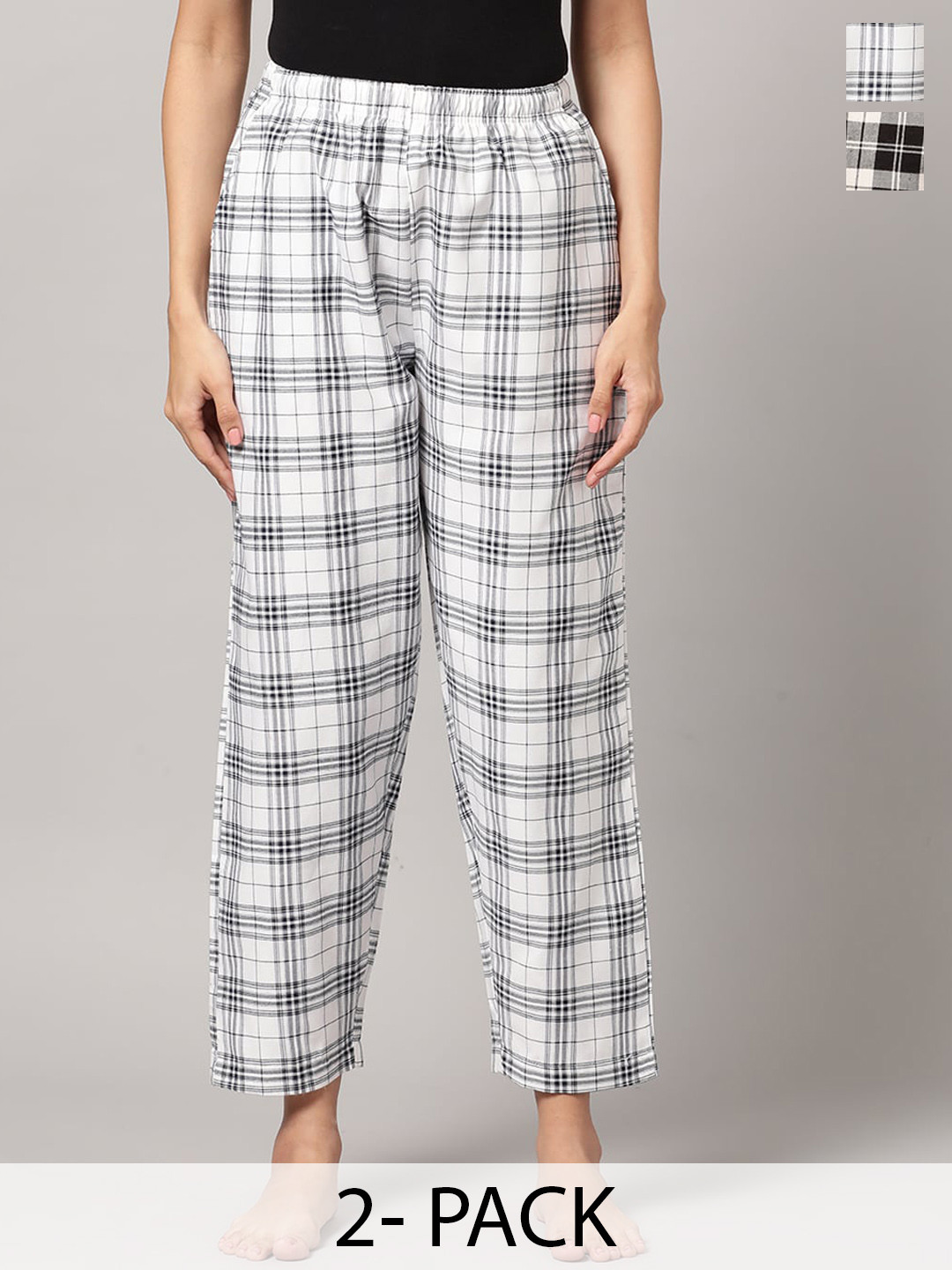 

Kryptic Women Pack Of 2 Cotton Checked Lounge Pants, White