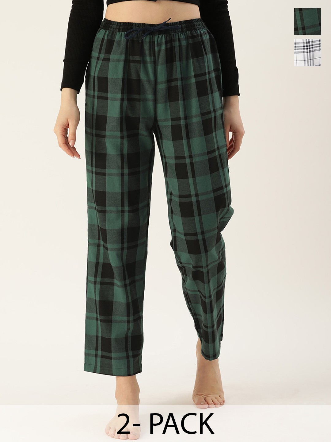 

Kryptic Pack Of 2 Checked Cotton Lounge Pants, White