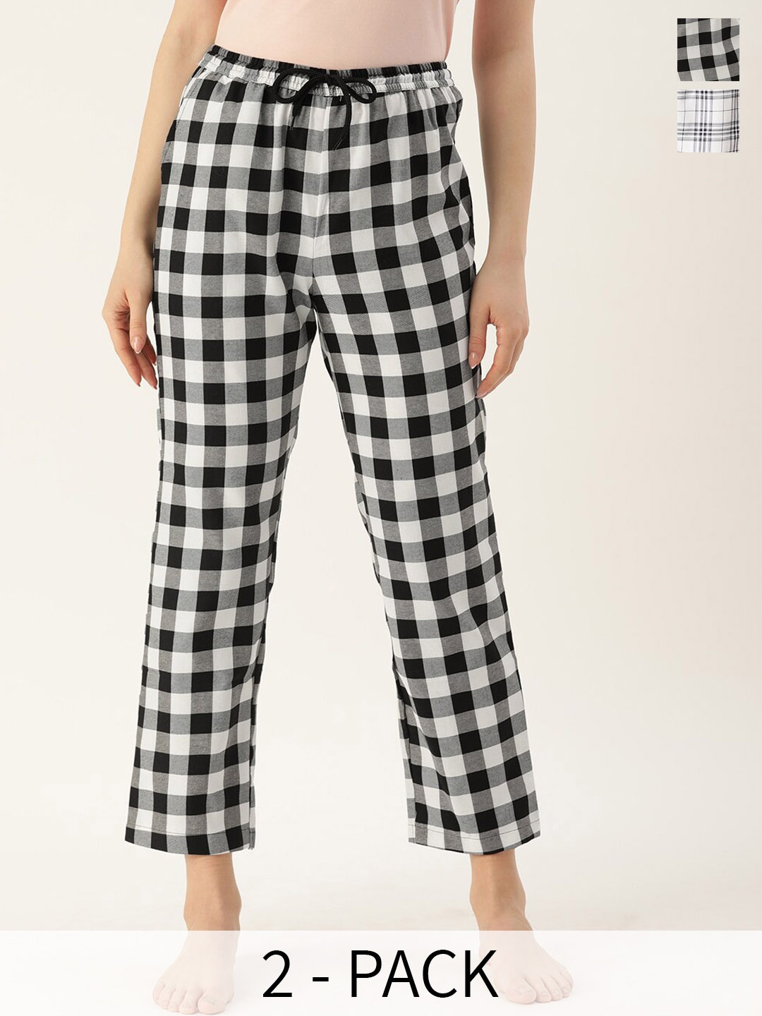 

Kryptic Women Pack of 2 Checked Lounge Pants, White