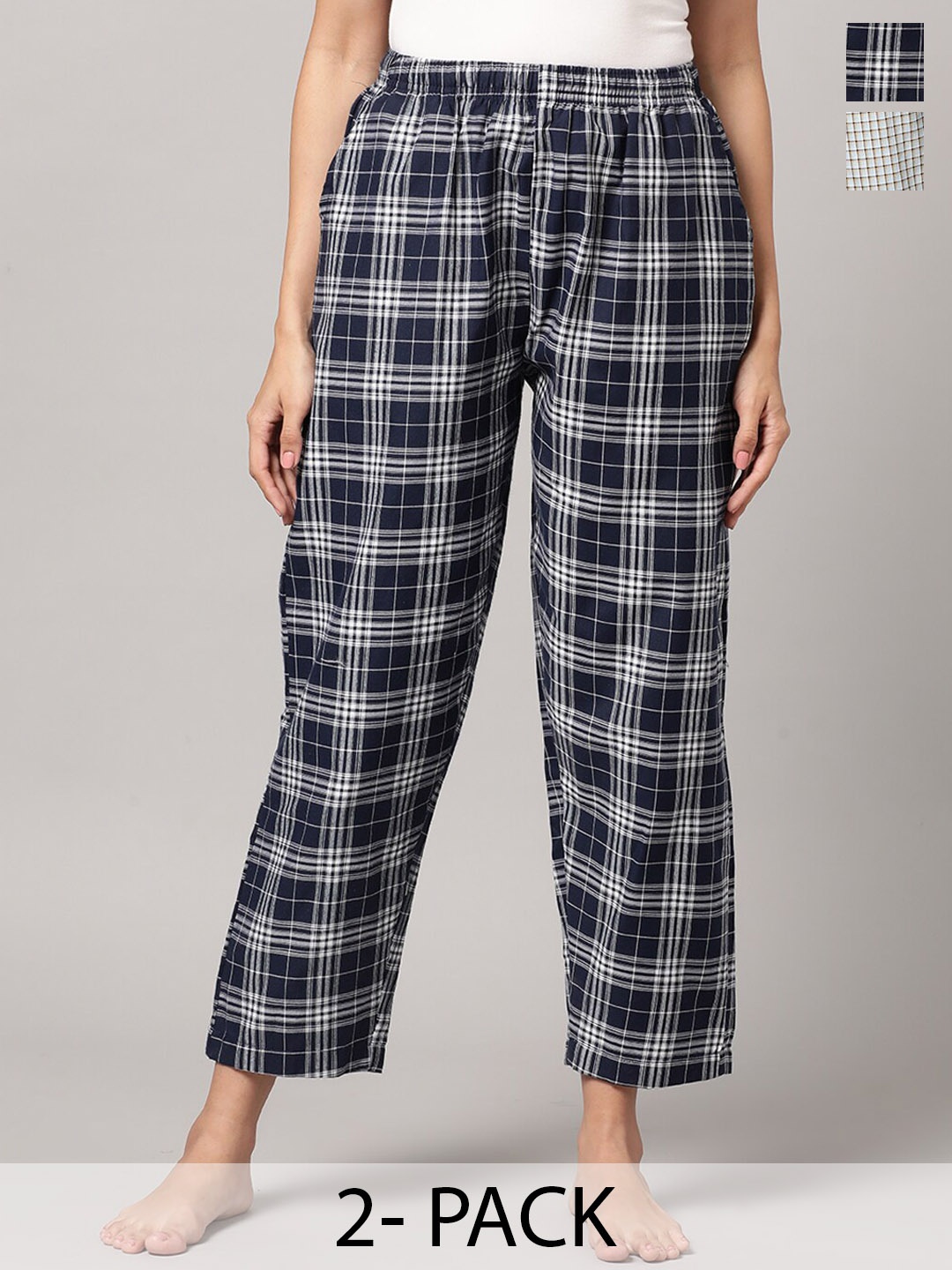 

Kryptic Pack of 2 Checked Cotton Lounge Pants, Navy blue