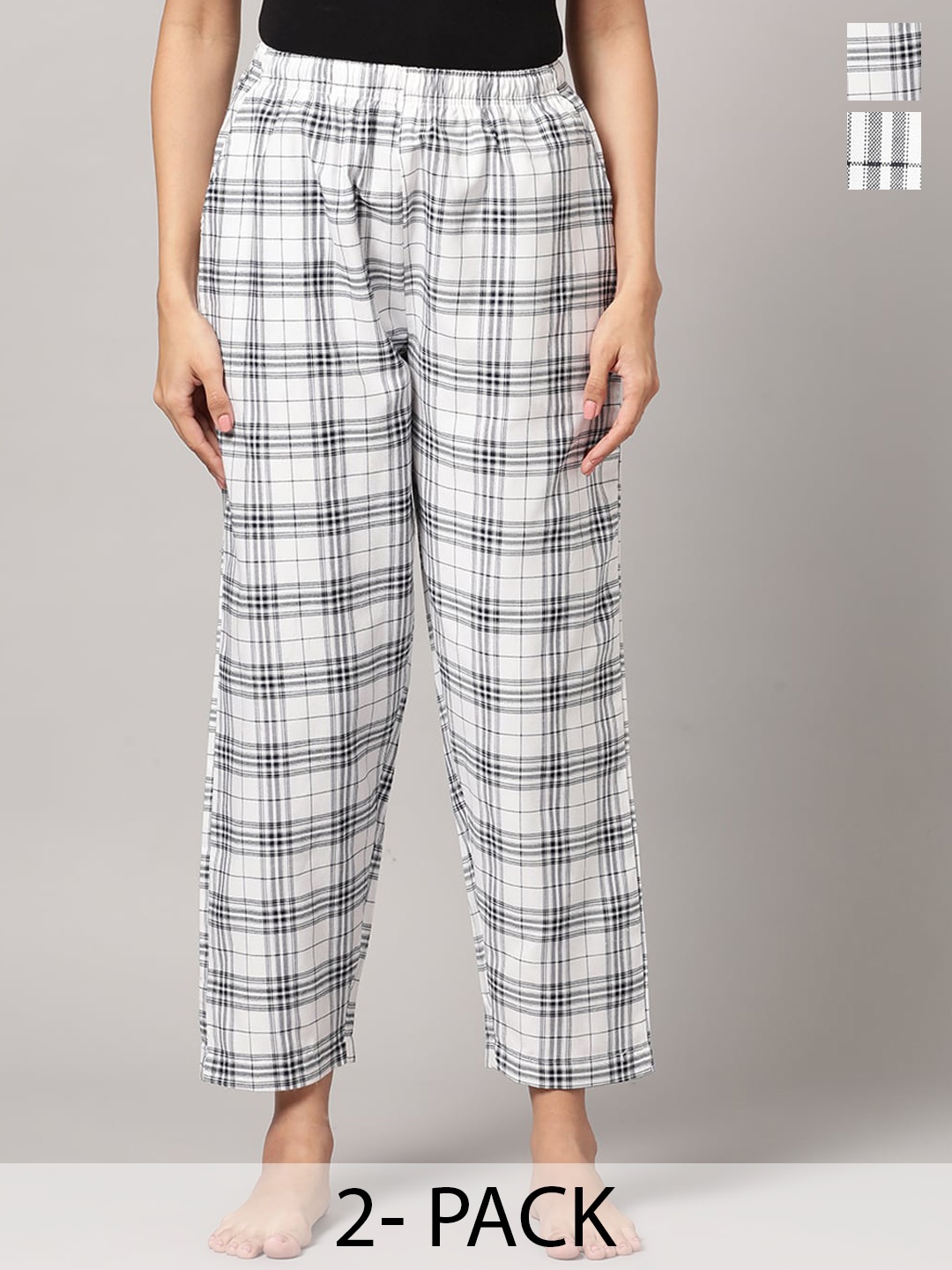 

Kryptic Women Pack of 2 Printed Pure Cotton Lounge Pants, White