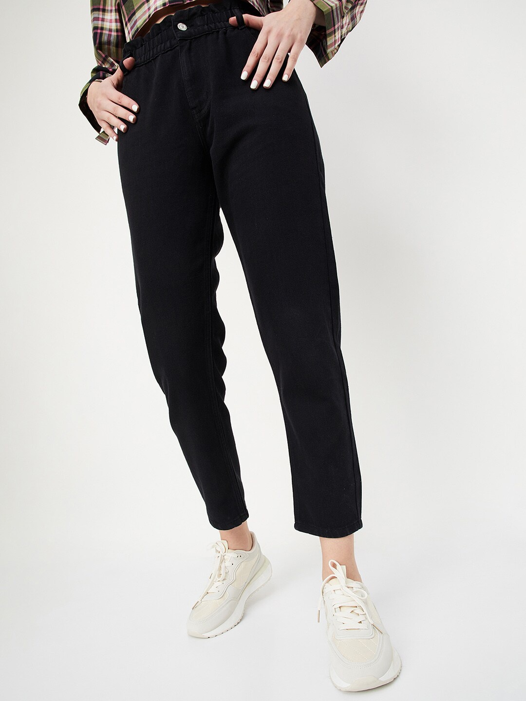 

max Women Clean Look No Fade Dark Shade Pure Cotton Jeans, Black
