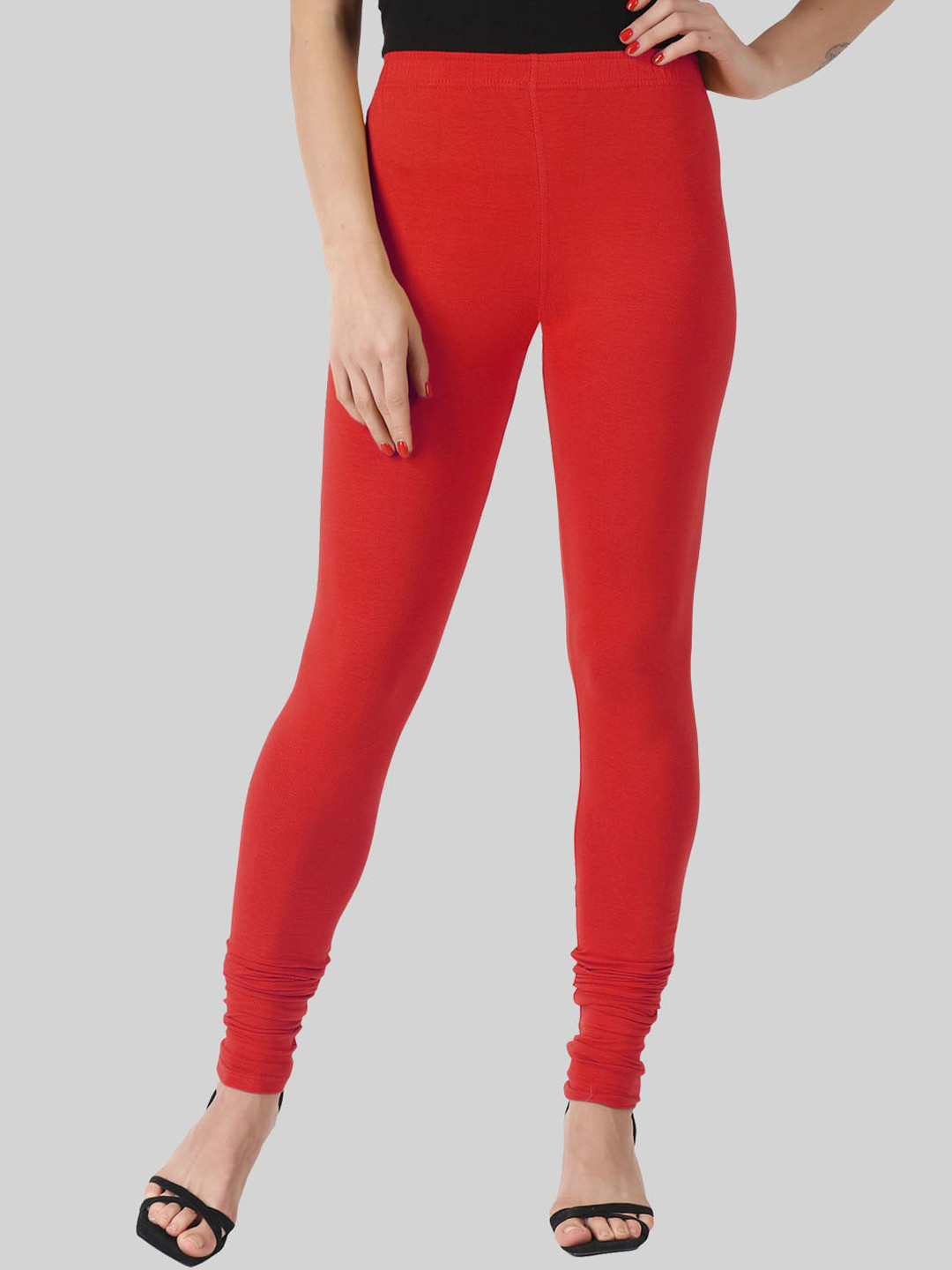 

SAUNDARYA Stretch Fit Anti-pilling Churidar Length Leggings, Red
