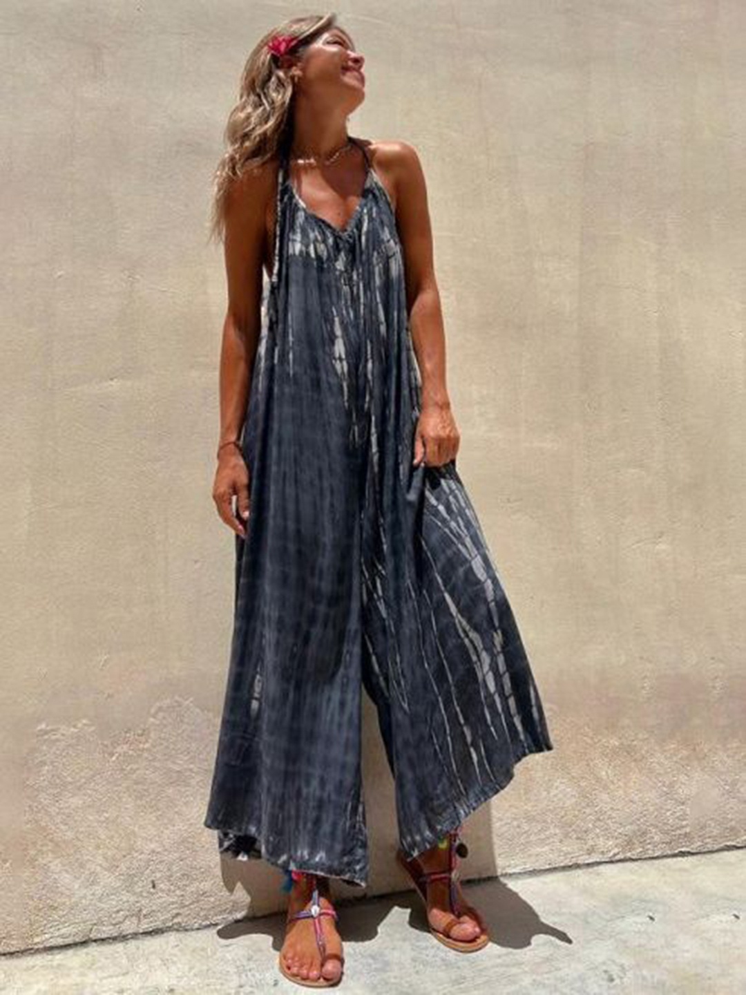 

StyleCast Navy blue Abstract Printed Off-Shoulder Basic Jumpsuit