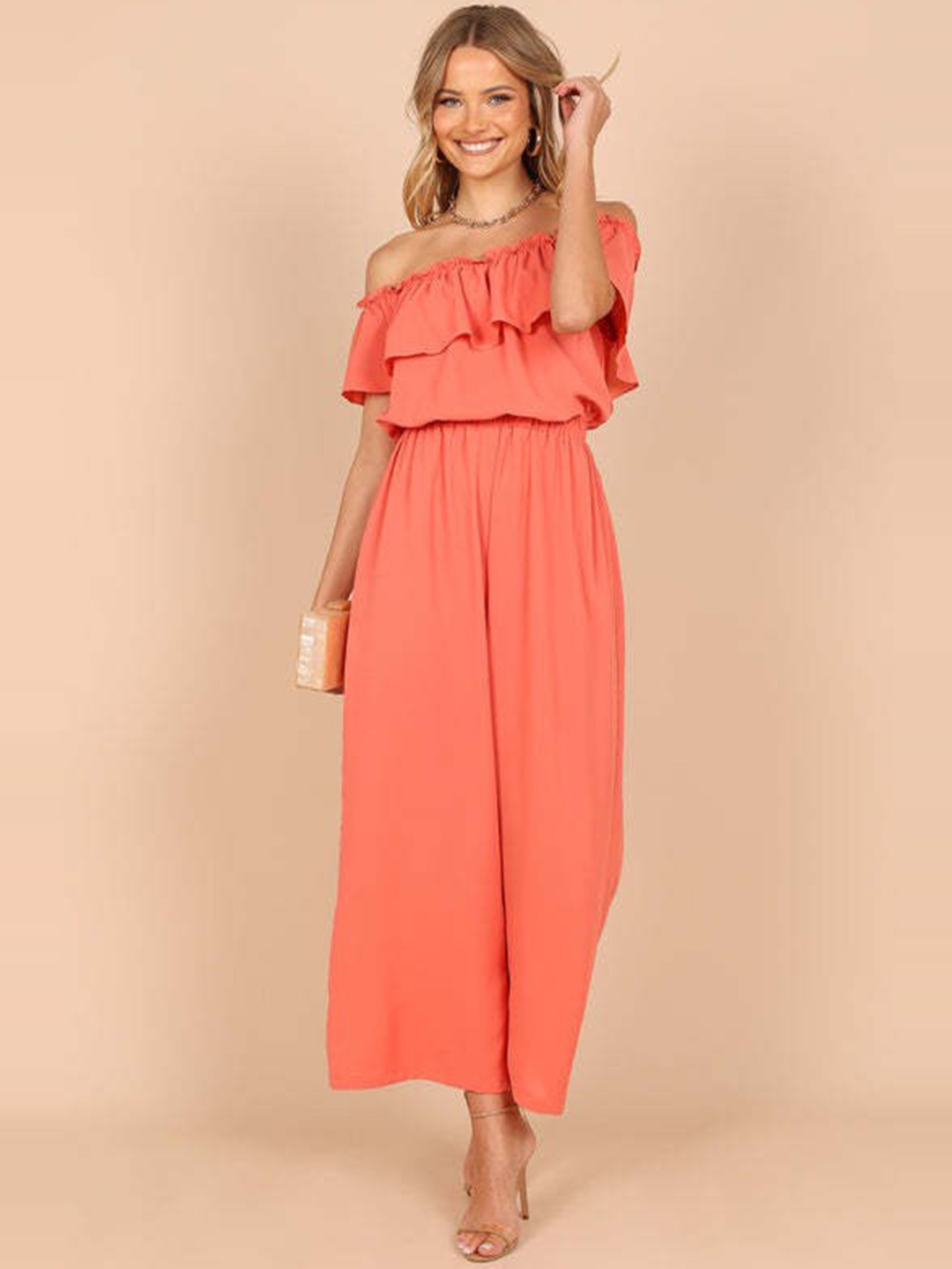 

StyleCast Peach Coloured Off-Shoulder Basic Jumpsuit