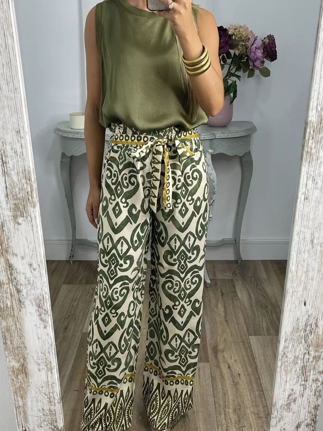 

StyleCast Women Ethnic Motifs Printed Ethnic Palazzos, Olive