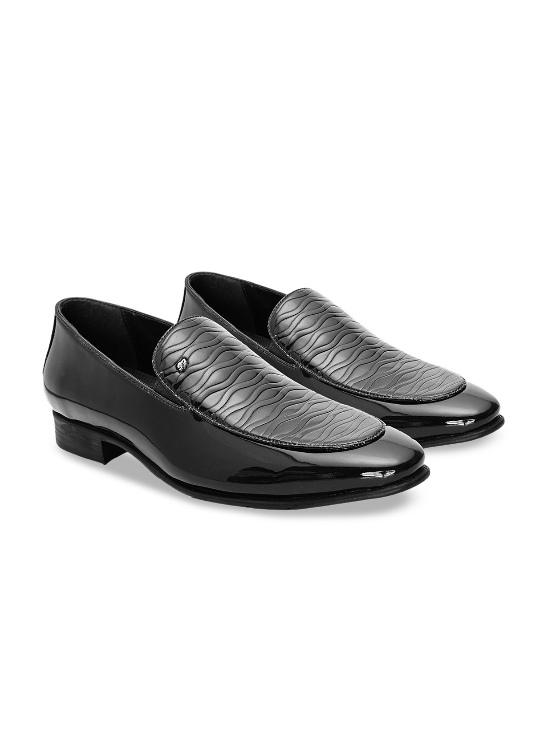 

House of Pataudi Men Textured Formal Slip-on Shoes, Black