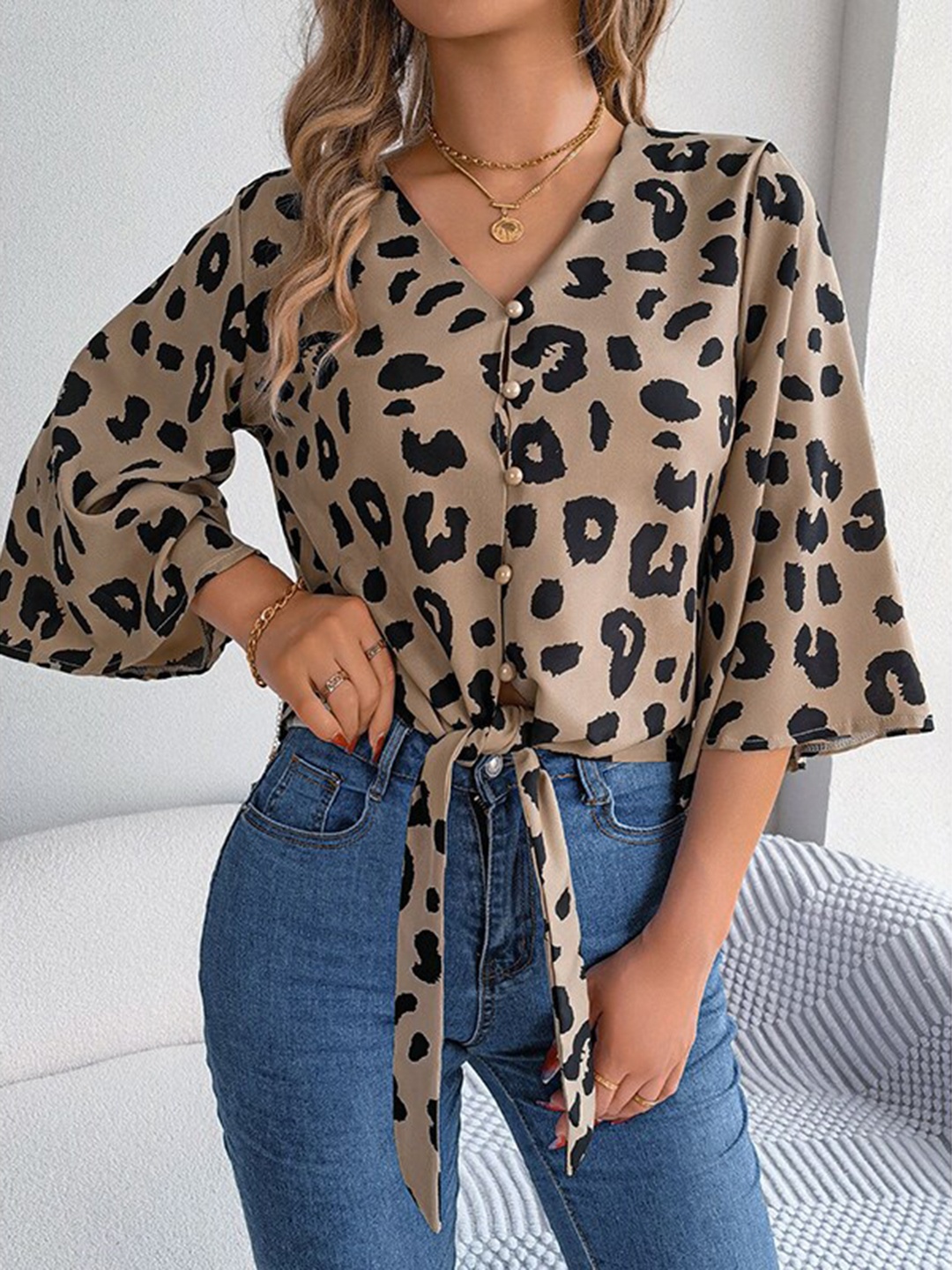 

StyleCast Beige Animal Printed Casual Shirt