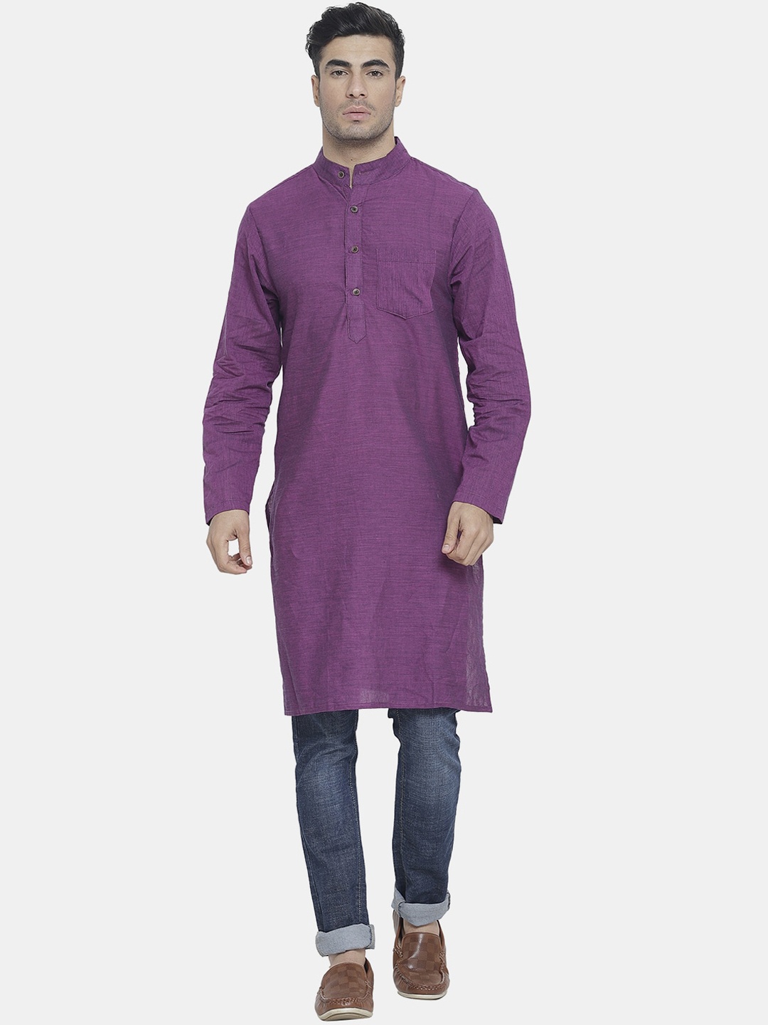 

Sayesha Mandarin Collar Pure Cotton Straight Kurta, Purple