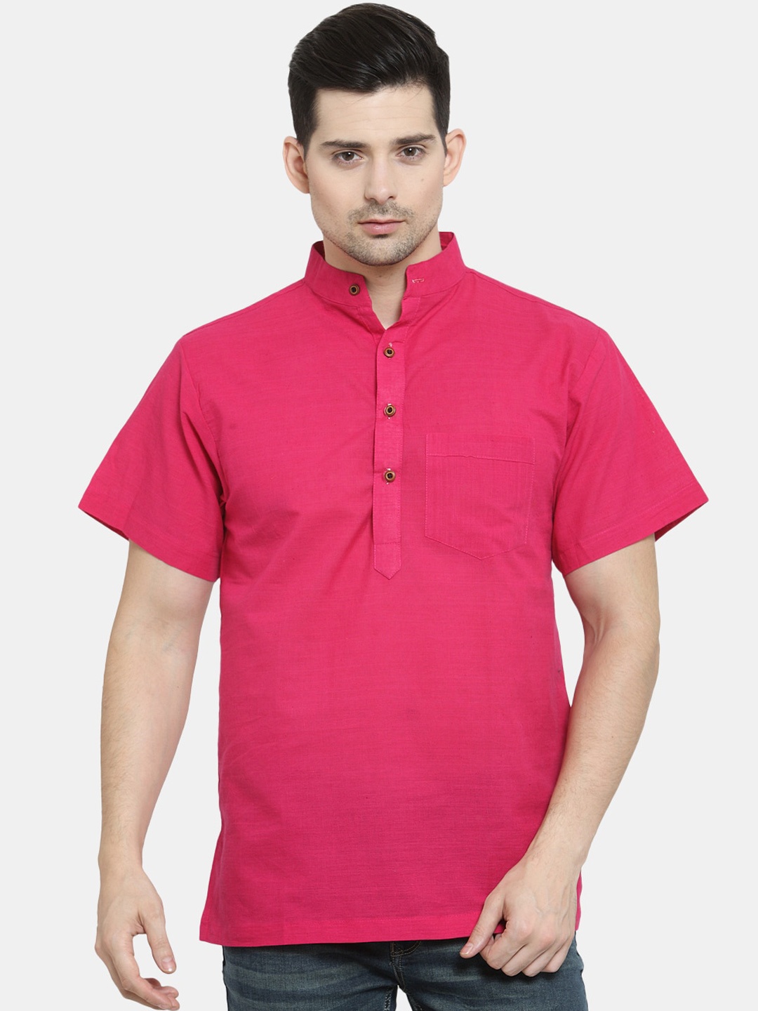 

Sayesha Band Collar Short Pure Cotton Kurta, Pink