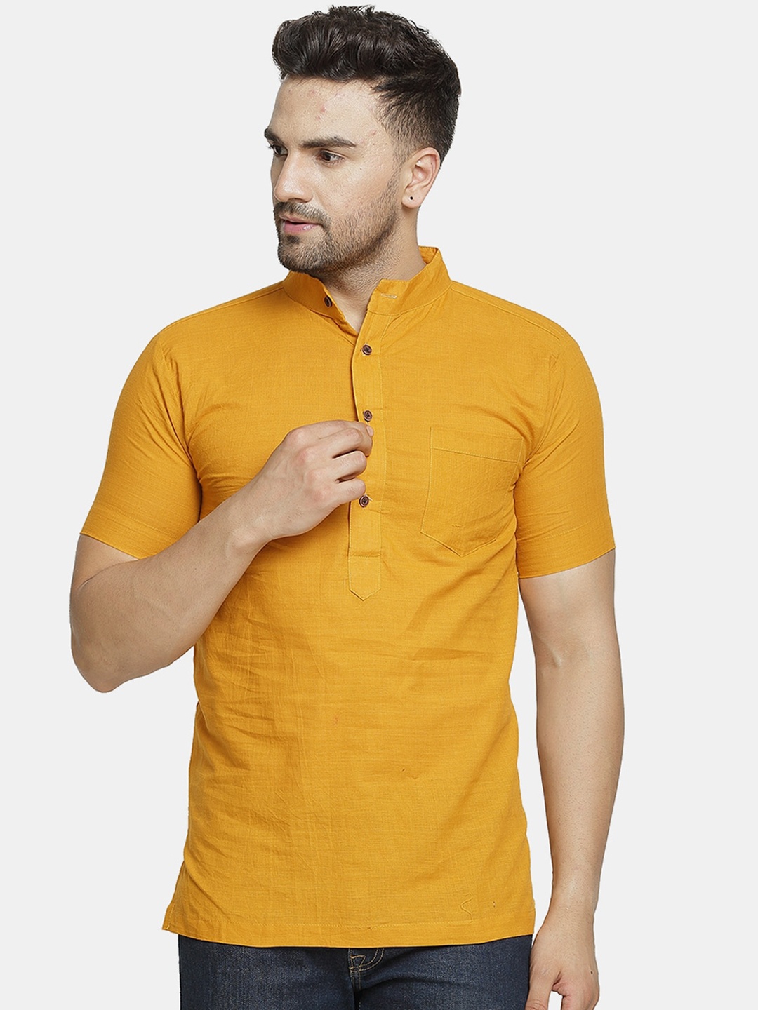 

Sayesha Mandarin Collar Pure Cotton Straight Kurta, Yellow