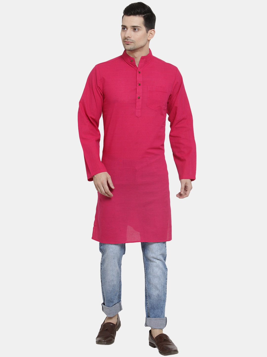 

Sayesha Band Collar Long Sleeves Pure Cotton Kurta, Pink