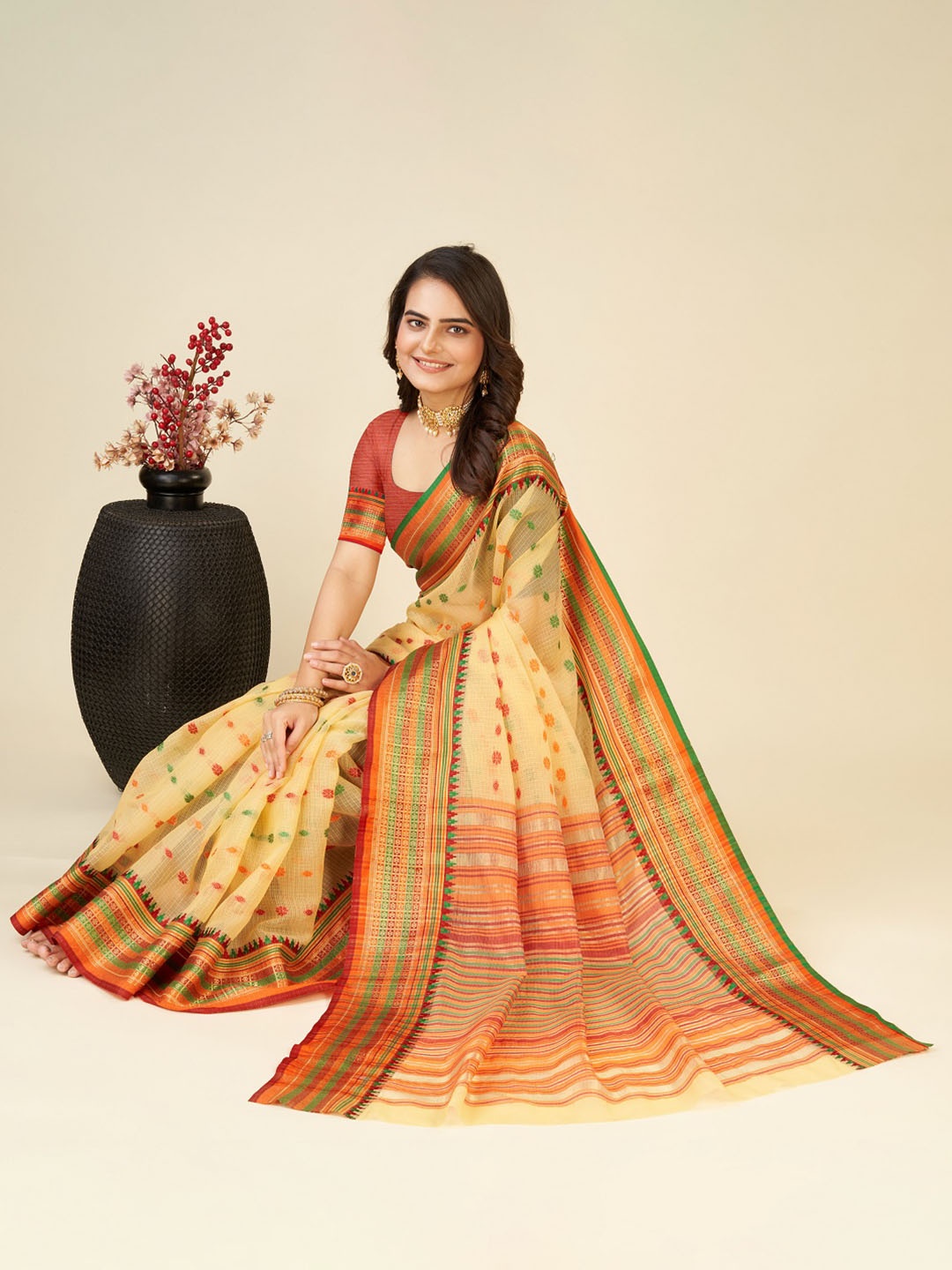 

Mitera Woven Design Zari Saree, Yellow