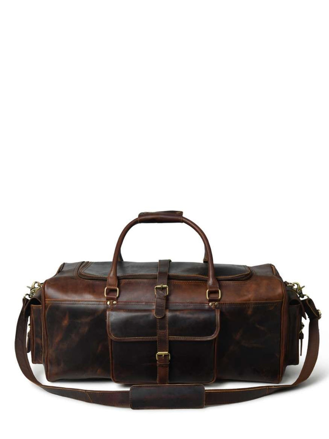 

MaheTri Leather Large Stellan Travel Duffel Bag, Brown
